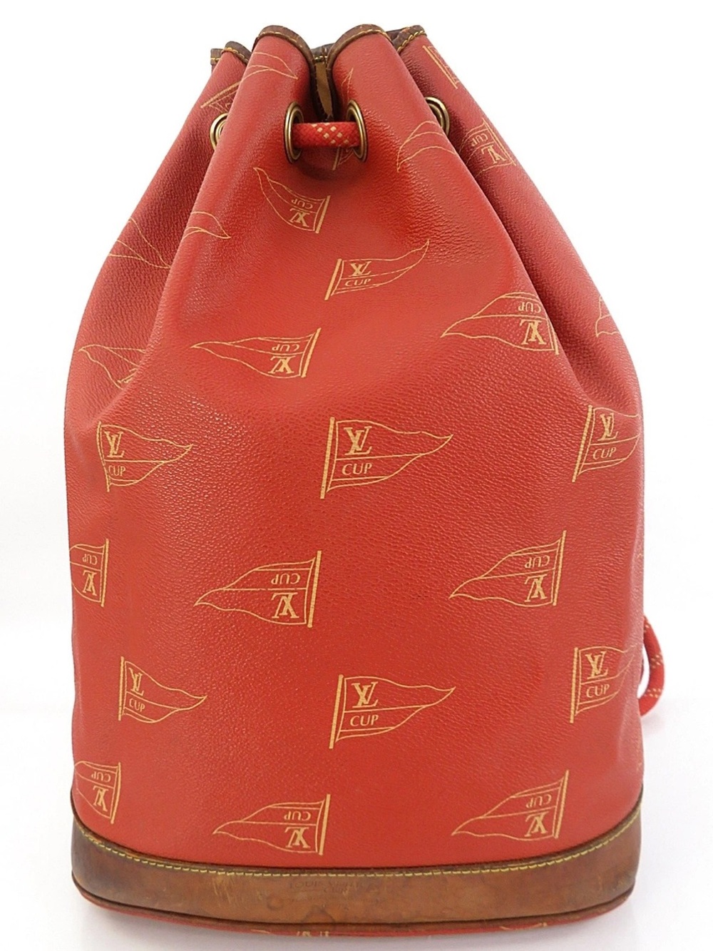 Louis Vuitton Red Drawstring Bucket Backpack with Gold Motif